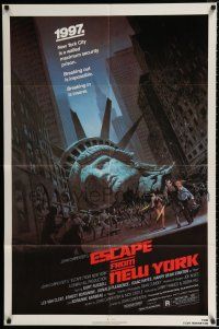 2t231 ESCAPE FROM NEW YORK 1sh '81 Carpenter, art of decapitated Lady Liberty by Jackson!
