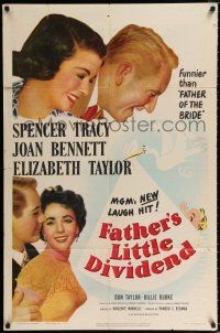2t245 FATHER'S LITTLE DIVIDEND 1sh '51 art of Elizabeth Taylor, Spencer Tracy & Joan Bennett!