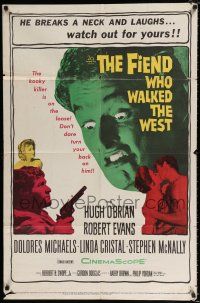 2t247 FIEND WHO WALKED THE WEST 1sh '58 don't turn your back on the killer with the baby face!