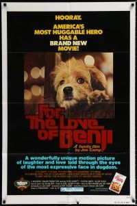 2t262 FOR THE LOVE OF BENJI style B 1sh '77 Joe Camp directed, loveable dog!