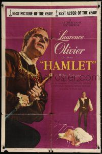 2t328 HAMLET 1sh '49 Laurence Olivier in William Shakespeare classic, Best Picture winner!