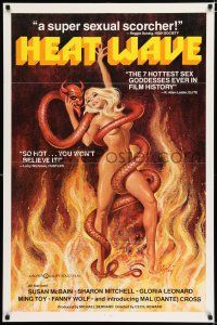 2t339 HEAT WAVE 1sh '77 x-rated, incredible sexy Weston art of naked woman & Devil serpent!