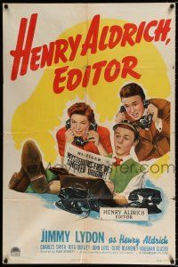 2t344 HENRY ALDRICH, EDITOR style A 1sh '42 great artwork of newspaper chief Jimmy Lydon!