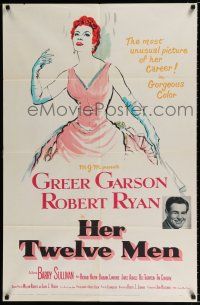 2t345 HER TWELVE MEN 1sh '54 art of teacher Greer Garson, plus Robert Ryan & Barry Sullivan!