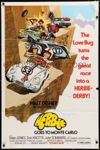 2t346 HERBIE GOES TO MONTE CARLO 1sh '77 Disney, wacky art of Volkswagen Beetle car racing!