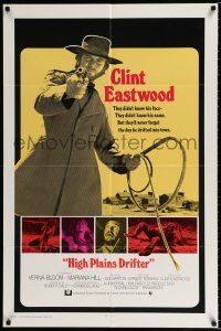 2t349 HIGH PLAINS DRIFTER int'l 1sh '73 classic art of Clint Eastwood holding gun & whip!