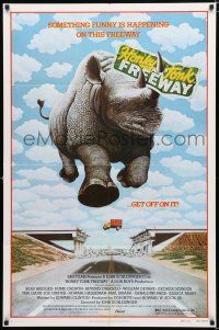 2t354 HONKY TONK FREEWAY 1sh '81 cool giant flying rhinoceros art, Beau Bridges, Beverly D'Angelo!