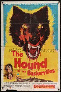2t358 HOUND OF THE BASKERVILLES 1sh '59 Peter Cushing, great blood-dripping dog artwork!