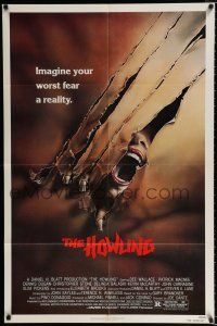 2t364 HOWLING 1sh '81 Joe Dante, cool image of screaming female attacked by werewolf!