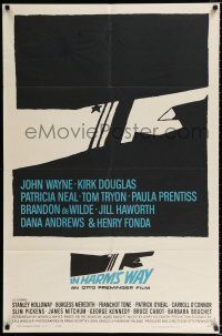 2t381 IN HARM'S WAY 1sh '65 Otto Preminger, classic Saul Bass pointing hand artwork!