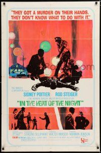 2t383 IN THE HEAT OF THE NIGHT 1sh '67 Sidney Poitier, Rod Steiger, Warren Oates, cool crime art!