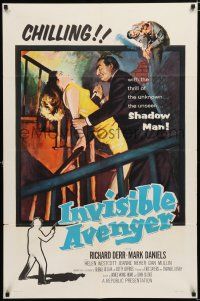 2t391 INVISIBLE AVENGER 1sh '58 the unseen Shadow Man, cool chilling horror artwork!
