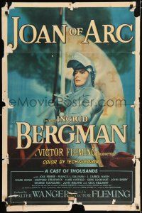 2t404 JOAN OF ARC style A 1sh '48 art of Ingrid Bergman with sword and armor on horseback!