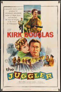 2t409 JUGGLER 1sh '53 Jewish concentration camp survivor Kirk Douglas is on the run from his past!