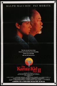 2t419 KARATE KID PART II advance 1sh '86 great profile of Pat Morita as Mr. Miyagi, Ralph Macchio!