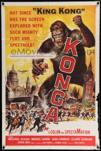 2t431 KONGA 1sh '61 great artwork of giant angry ape terrorizing city by Reynold Brown!