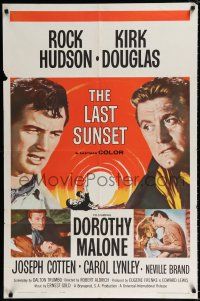 2t445 LAST SUNSET 1sh '61 Rock Hudson, Kirk Douglas, Dorothy Malone, directed by Robert Aldrich!