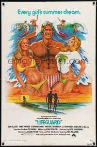 2t469 LIFEGUARD 1sh '76 art of barechested Sam Elliot with sexy beach babes by Roger Huyssen!