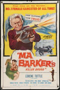 2t498 MA BARKER'S KILLER BROOD 1sh '59 great artwork of the no. 1 female gangster of all time!