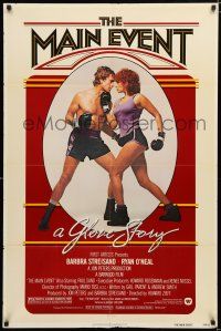2t505 MAIN EVENT 1sh '79 great full-length image of Barbra Streisand boxing with Ryan O'Neal!