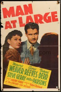 2t512 MAN AT LARGE 1sh '41 FBI agent George Reeves gets Marjorie Weaver & stops German spies!