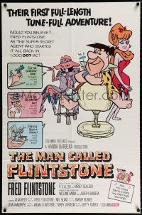 2t513 MAN CALLED FLINTSTONE 1sh '66 Hanna-Barbera, artwork of Fred, spy spoof!