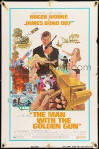 2t521 MAN WITH THE GOLDEN GUN 1sh '74 art of Roger Moore as James Bond by Robert McGinnis!