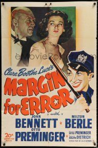 2t528 MARGIN FOR ERROR 1sh '43 art of Otto Preminger leering at Joan Bennett, cop Milton Berle!