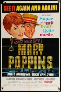 2t536 MARY POPPINS style B 1sh R73 Julie Andrews & Dick Van Dyke in Walt Disney's musical classic!