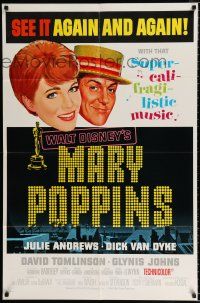 2t534 MARY POPPINS 1sh '64 Julie Andrews, Dick Van Dyke, Walt Disney musical classic!