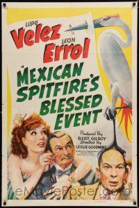 2t547 MEXICAN SPITFIRE'S BLESSED EVENT 1sh '43 great wacky artwork of Lupe Velez, Leon Errol!