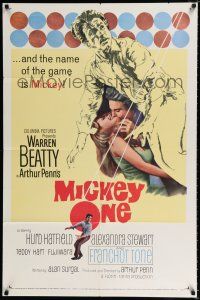 2t548 MICKEY ONE 1sh '65 artwork of Warren Beatty, the name of the game is Mickey!