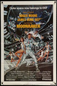 2t568 MOONRAKER 1sh '79 art of Roger Moore as Bond & sexy space babes by Goozee!