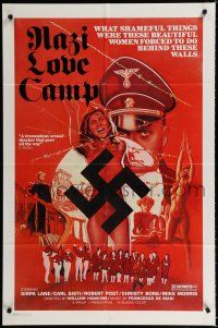 2t593 NAZI LOVE CAMP 1sh '77 classic bad taste image of tortured girls & swastika!