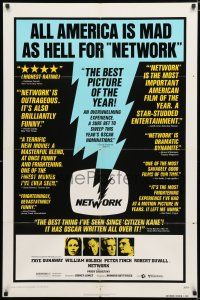 2t594 NETWORK reviews 1sh '76 written by Paddy Cheyefsky, William Holden, Sidney Lumet classic!