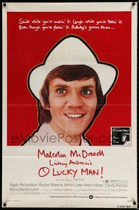 2t617 O LUCKY MAN 1sh '73 huge image of Malcolm McDowell, directed by Lindsay Anderson!