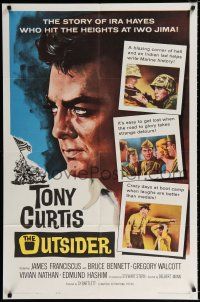 2t635 OUTSIDER 1sh '62 great close up art of Tony Curtis as Ira Hayes of Iwo Jima fame!