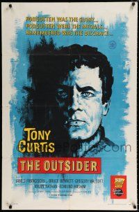 2t636 OUTSIDER int'l 1sh '62 great close up art of Tony Curtis as Ira Hayes of Iwo Jima fame!