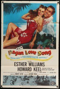 2t638 PAGAN LOVE SONG 1sh '50 sexy tropical Esther Williams, Howard Keel