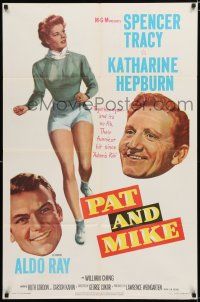 2t646 PAT & MIKE 1sh '52 great artwork of Katharine Hepburn & Spencer Tracy, Aldo Ray!