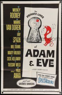 2t687 PRIVATE LIVES OF ADAM & EVE 1sh '60 wacky art of sexy Mamie Van Doren & devil Mickey Rooney!