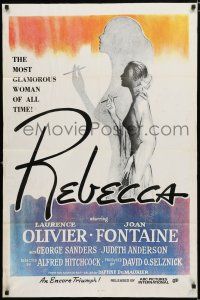 2t713 REBECCA 1sh R70s Alfred Hitchcock, art of Laurence Olivier & Joan Fontaine!