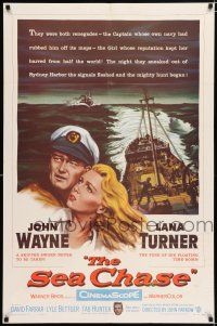 2t758 SEA CHASE 1sh '55 great seafaring artwork of John Wayne & Lana Turner!