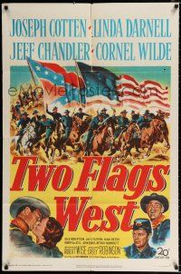 2t909 TWO FLAGS WEST 1sh '50 cool Civil War art, plus Joseph Cotten, Linda Darnell & Cornel Wilde!