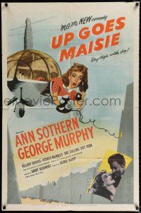 2t917 UP GOES MAISIE 1sh '46 art of wacky sky high Ann Sothern in airplane + with George Murphy!