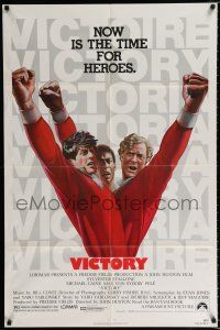 2t933 VICTORY 1sh '81 John Huston, art of soccer players Stallone, Caine & Pele by Jarvis!