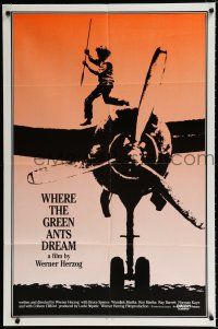 2t955 WHERE THE GREEN ANTS DREAM 1sh '84 Werner Herzog, cool image of Aborigine on plane!