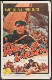 2t971 WOLF LARSEN 1sh '58 Barry Sullivan stars as the sadistic captain created by Jack London!