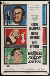 2t979 WORLD, THE FLESH & THE DEVIL 1sh '59 Inger Stevens, Harry Belafonte & Mel Ferrer!