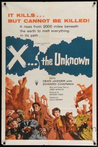 2t986 X THE UNKNOWN 1sh '57 spooky Hammer sci-fi, Dean Jagger, nothing can stop it!
